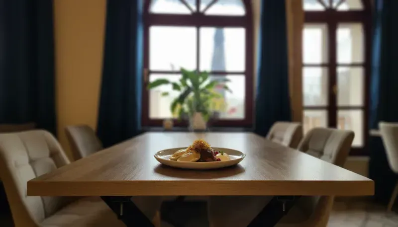 Danie na stole w eleganckiej sali restauracji Szafirowy Zakątek w Lubinie